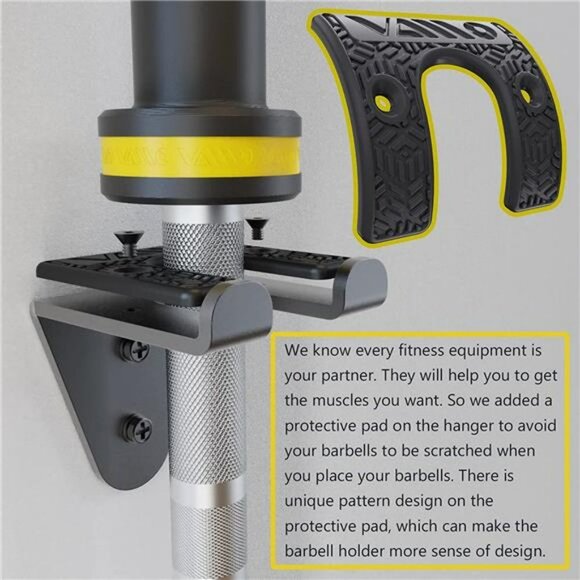 Single Olympic Barbell Hanger,Garage Gym Bar Wall Rack,Holds Under 33mm Bar Size - Picture 4 of 6